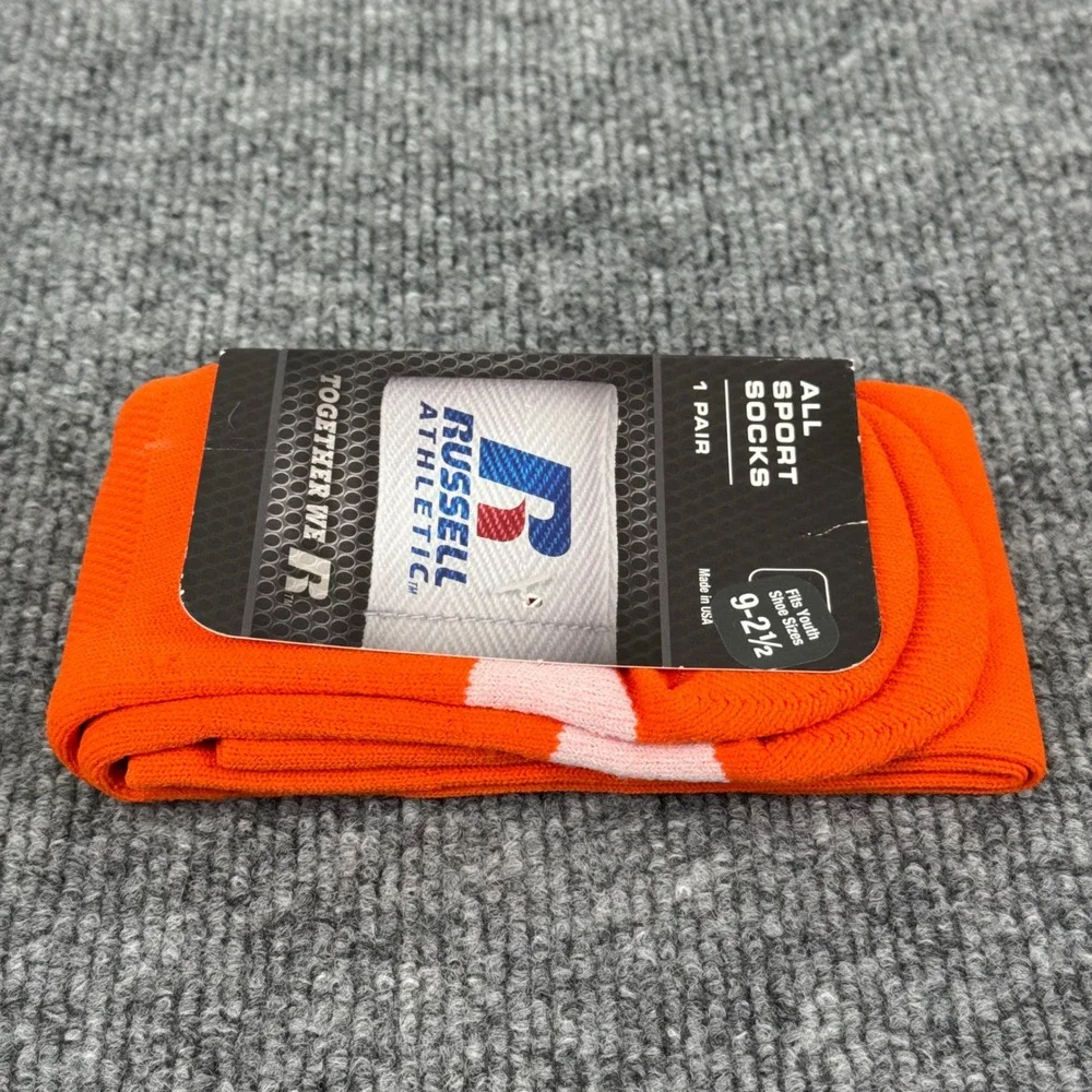Russell Athletic Socks Kids Youth Size 9-2.5 All Sport Orange Baseball USA NEW‎